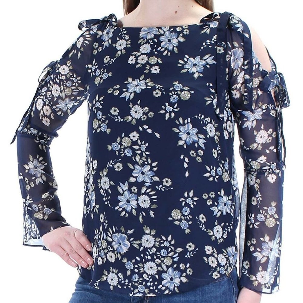 Maison Jules Cold-Shoulder blue floral Top